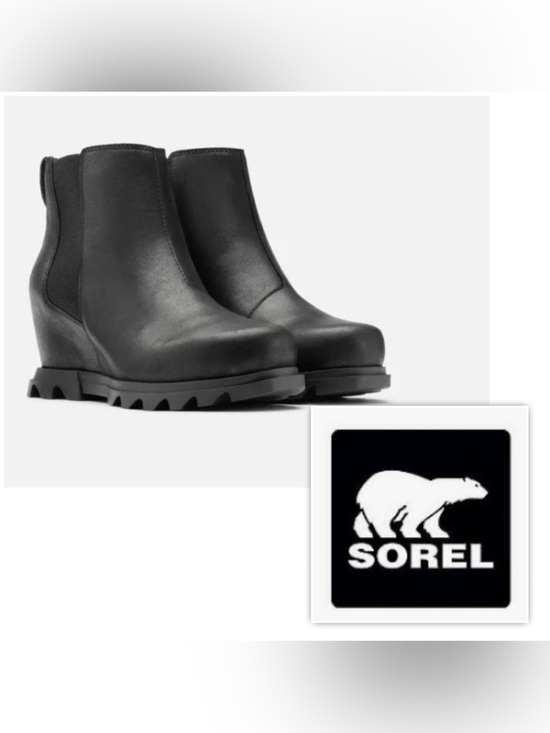 Sorel Shoes - NWT $149 SOREL Women 5.5 Black Leather waterproof Wedge Chelsea Lug Ankle Boots
